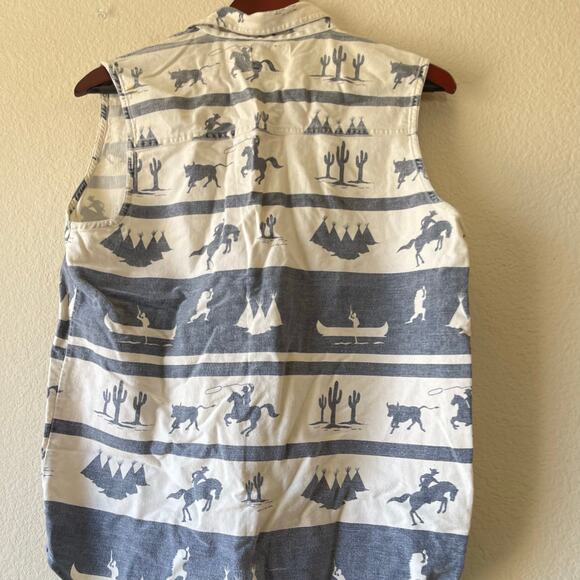 Vintage 90s western cowboy print sleeveless button up shirt size large - Picture 4 of 6